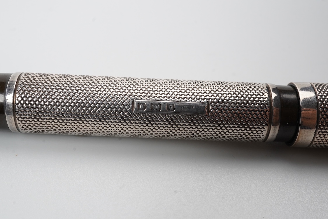 A Waterman FDW silver eye dropper No.72 in fine barley pattern, No.2 Waterman nib